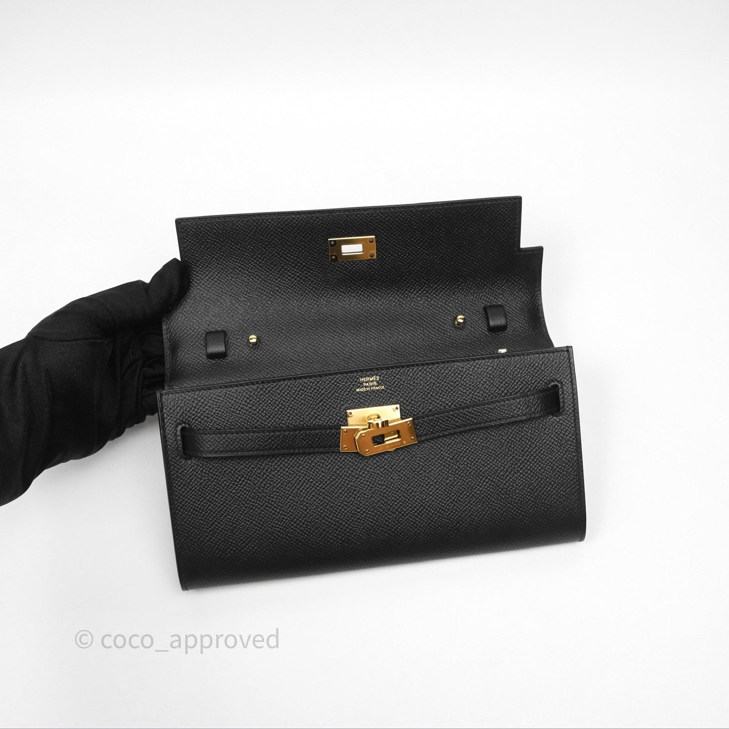 Hermès Kelly To Go Wallet Noir 89 Black Epsom Gold Hardware