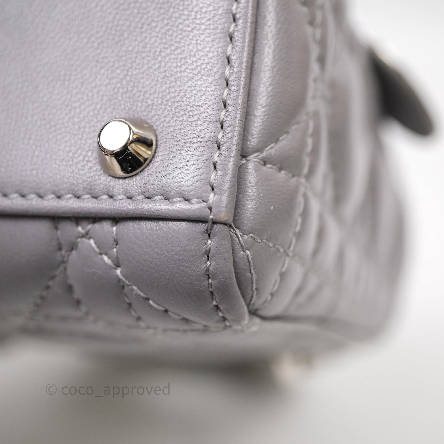 Christian Dior Mini Lady Dior Lambskin Cannage Grey Silver Hardware