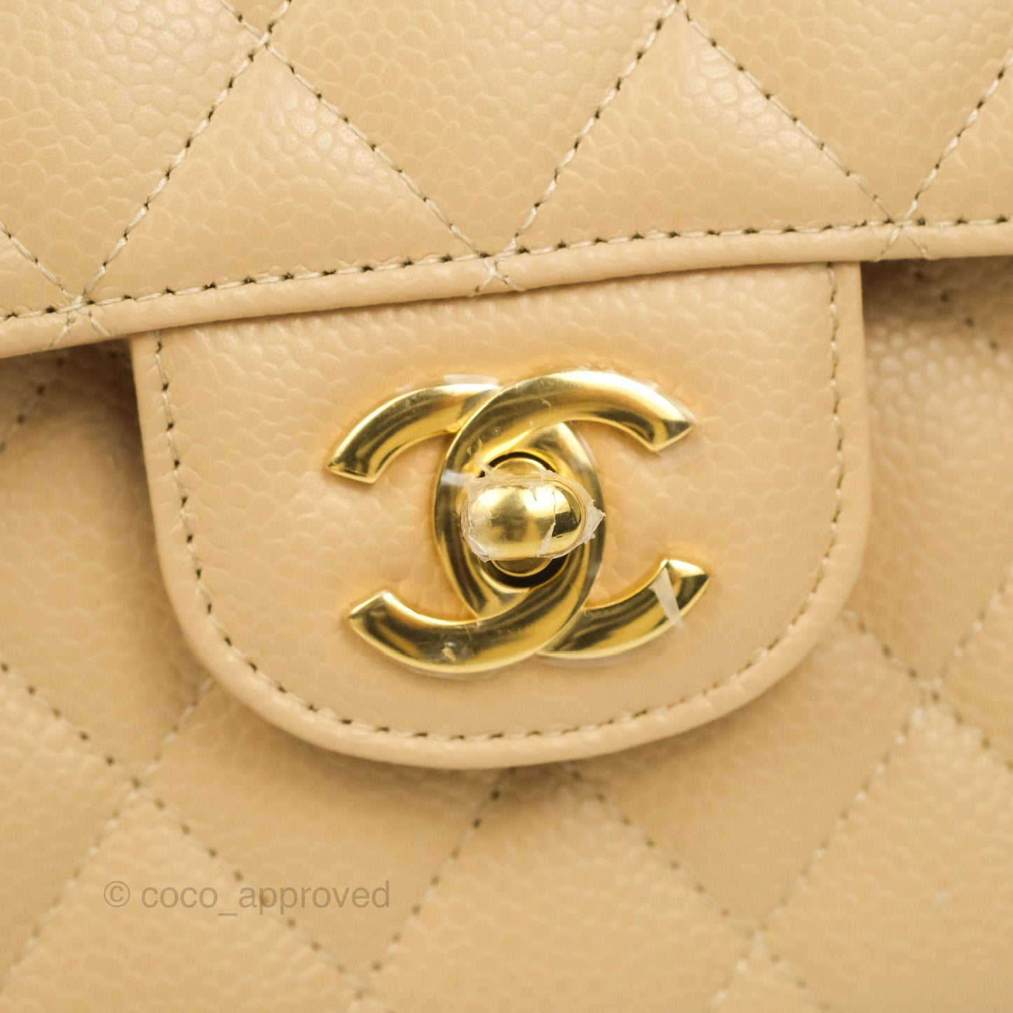 Chanel Classic Small S/M Quilted Flap Beige Caviar Gold Hardware