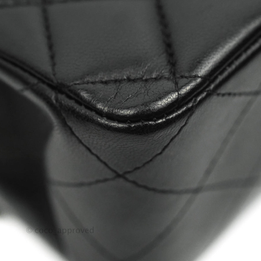 Chanel Classic M/L Medium Double Flap Black Lambskin Silver Hardware
