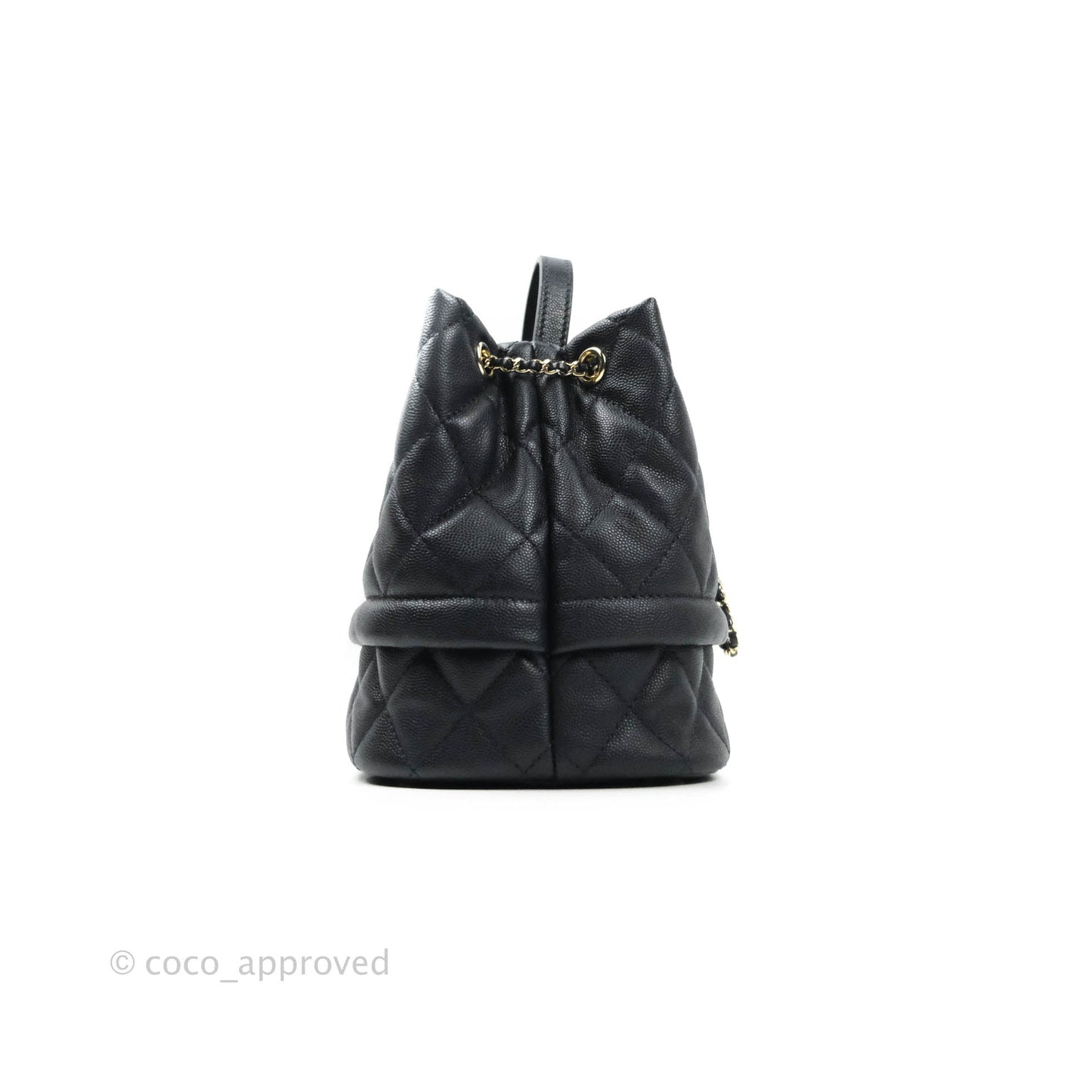 Chanel Caviar Quilted Rolled Up Bucket Drawstring Bag Navy Gold Hardware