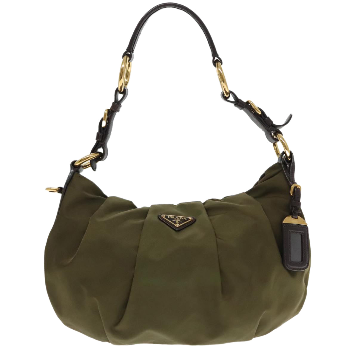 Luxury Prada Shoulder Bag Nylon Khaki Gold  94393