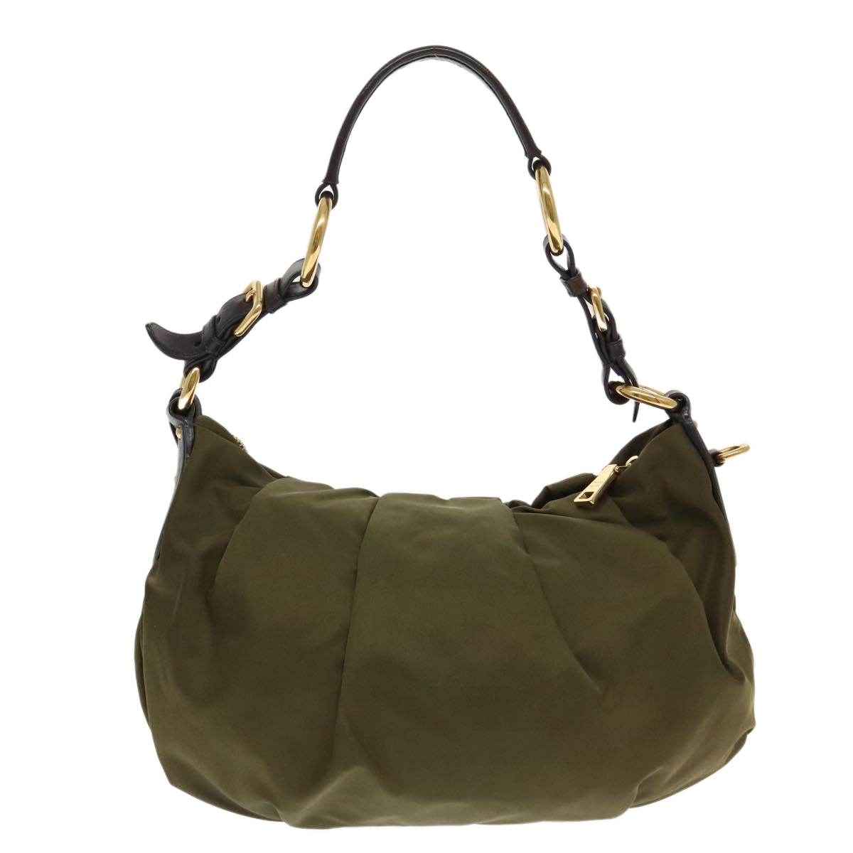 Luxury Prada Shoulder Bag Nylon Khaki Gold  94393