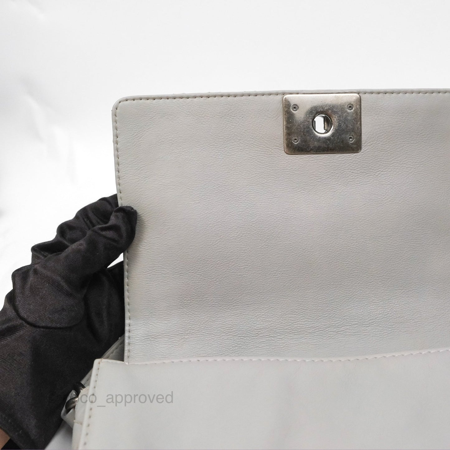 Chanel Medium Boy Reverso Flap Light Grey Calfskin Ruthenium Hardware