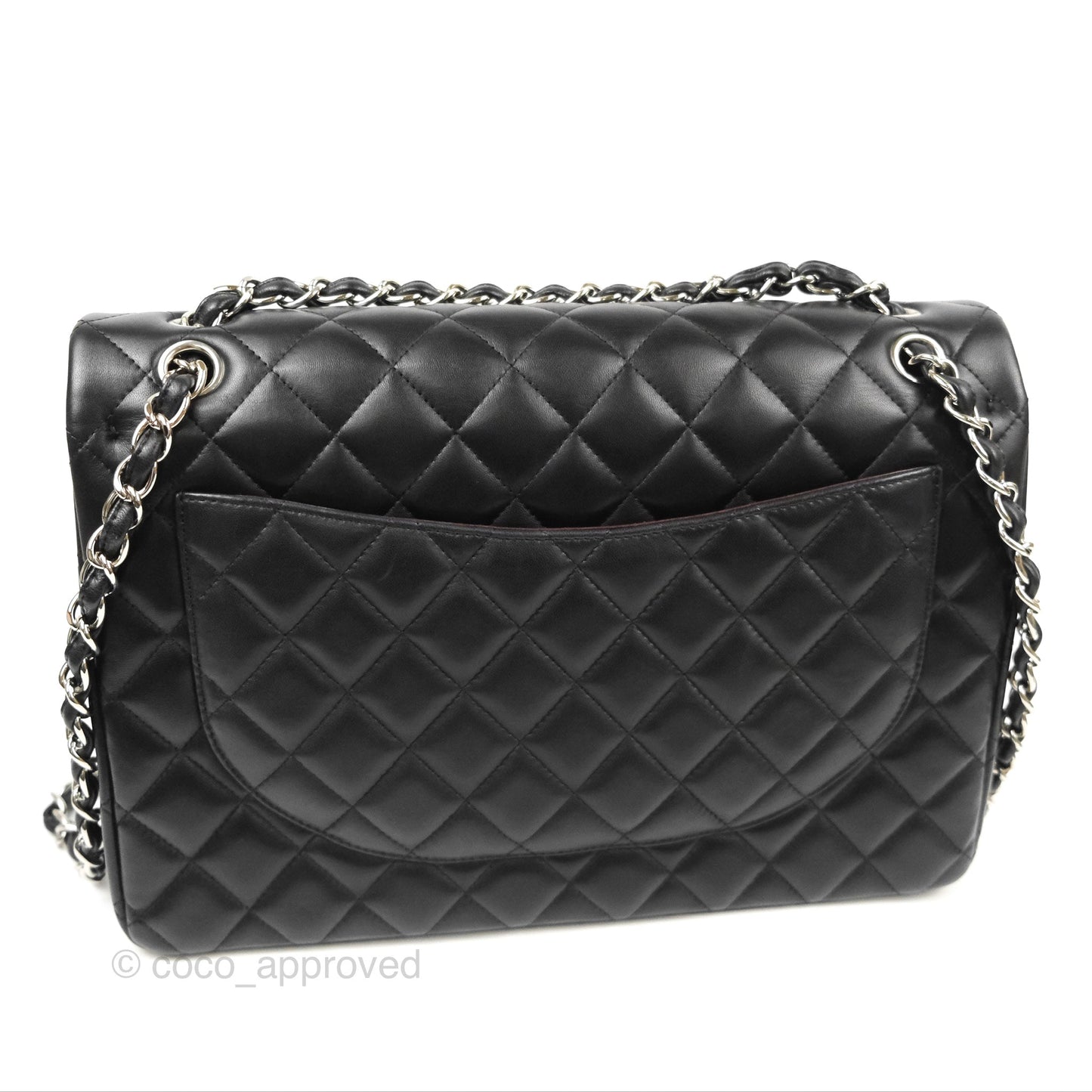 Chanel Quilted Maxi Double Flap Black Lambskin Silver Hardware