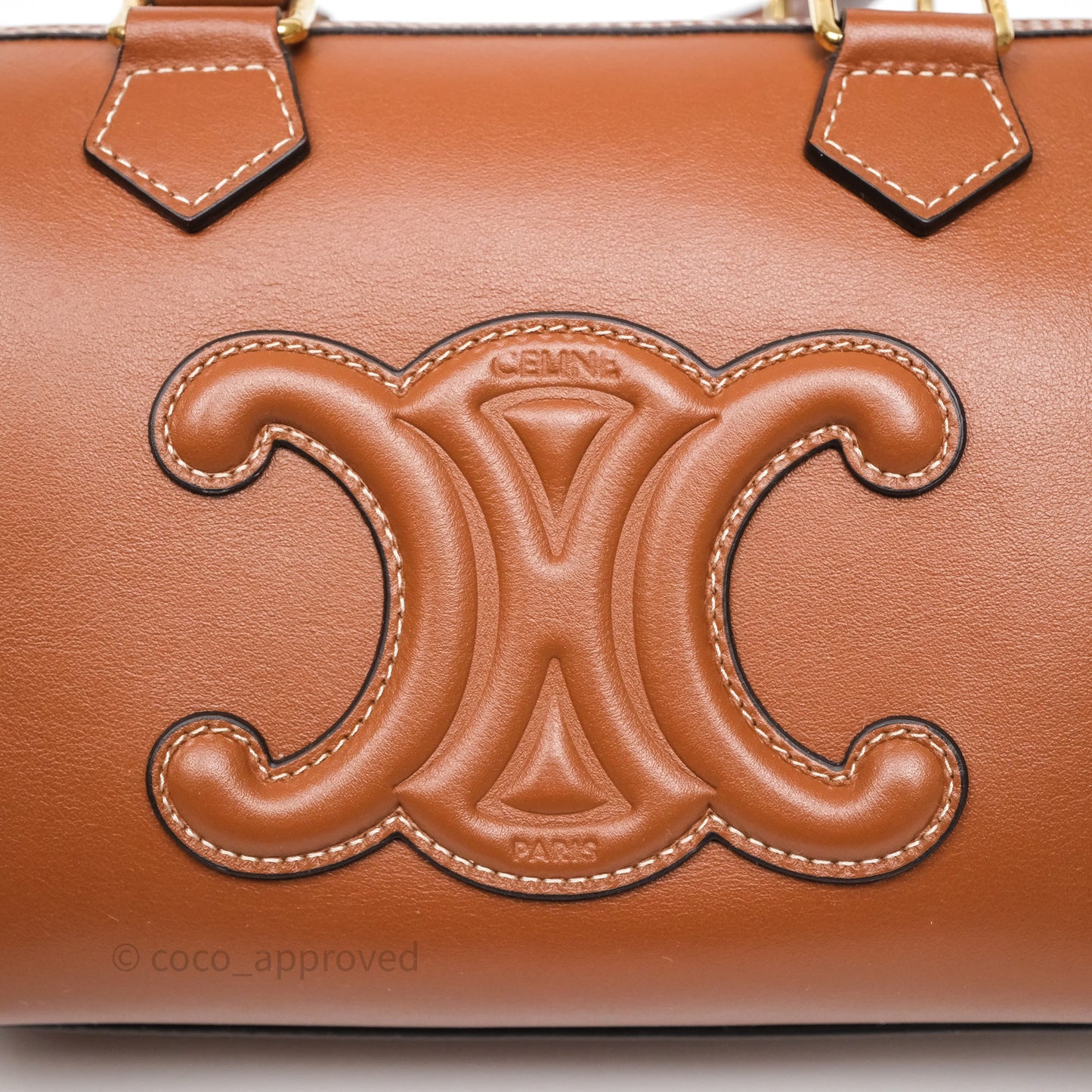 Celine Small Boston Bag Tan Calfskin Gold Hardware