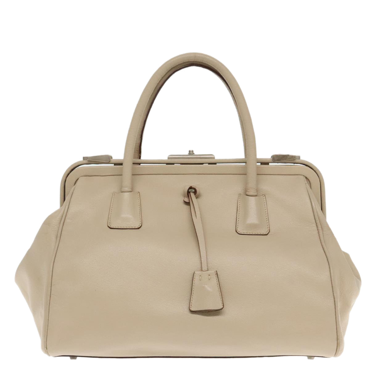 Luxury Prada Hand Bag Leather Beige Silver  94401