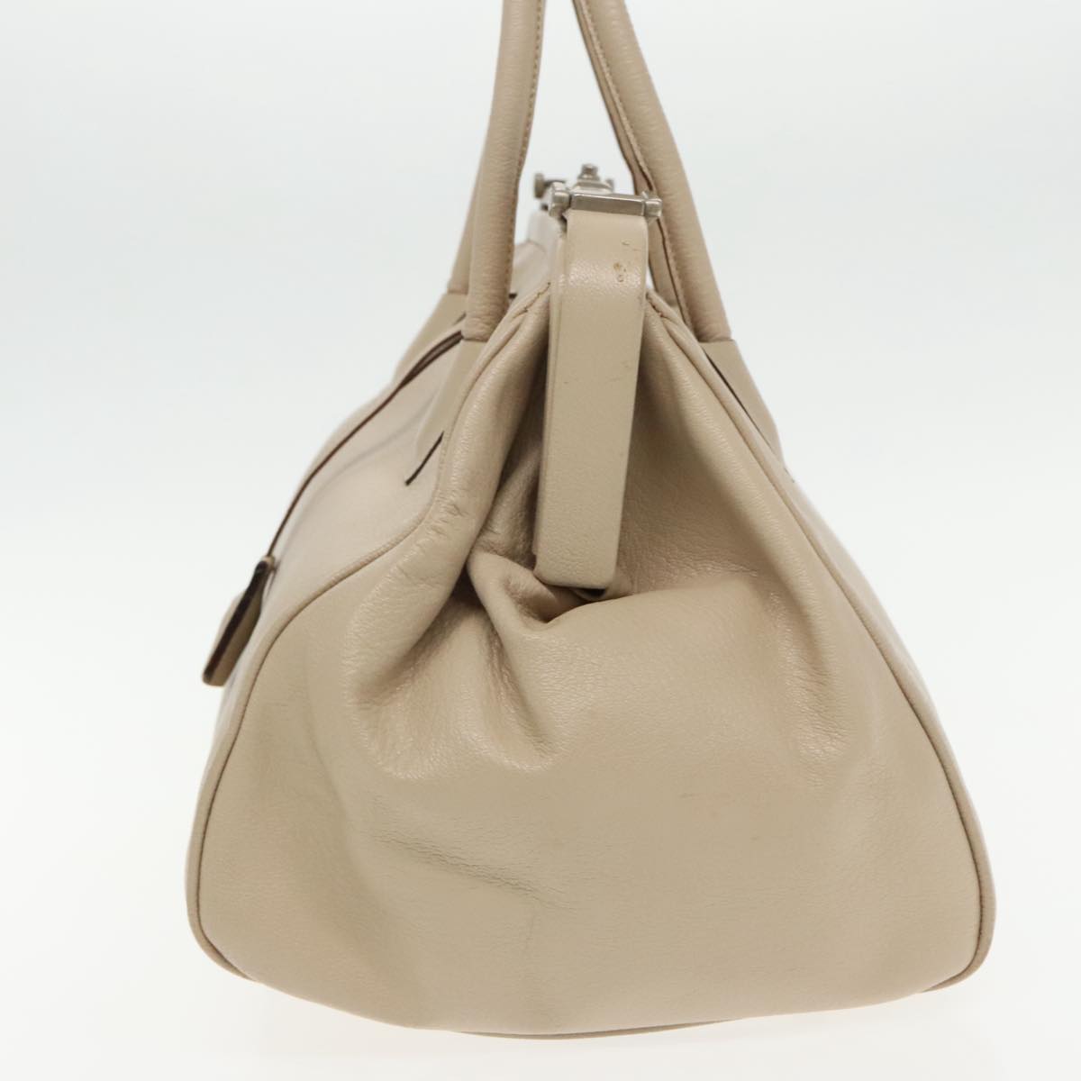 Luxury Prada Hand Bag Leather Beige Silver  94401