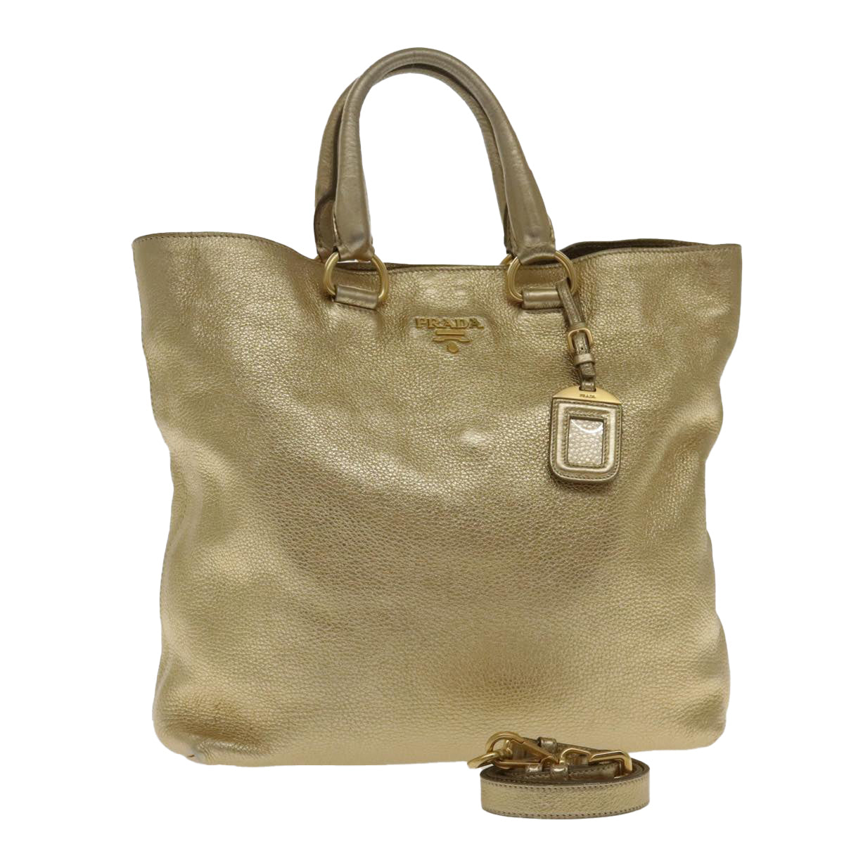 Luxury Prada Tote Bag Leather 2way Gold  94402