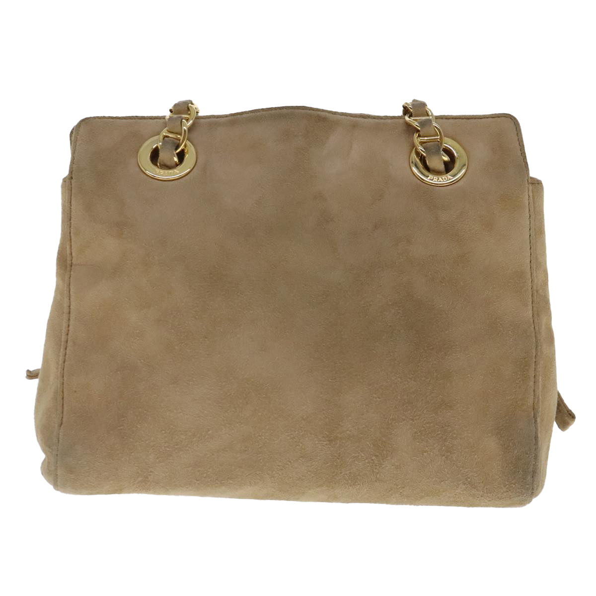 Luxury Prada Chain Shoulder Bag Suede Beige Gold  94408