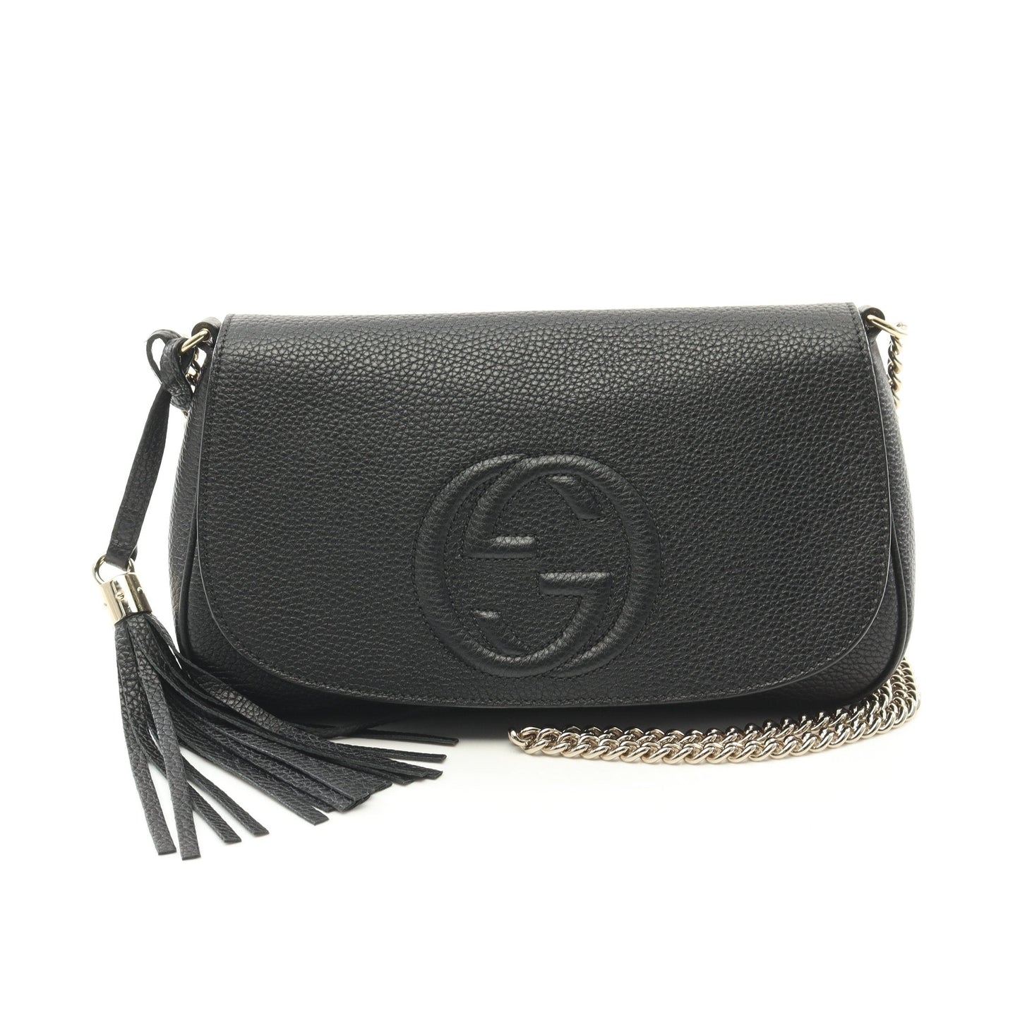 Luxury Gucci Trending 2025 Soho Interlocking G Chain shoulder bag Leather Black