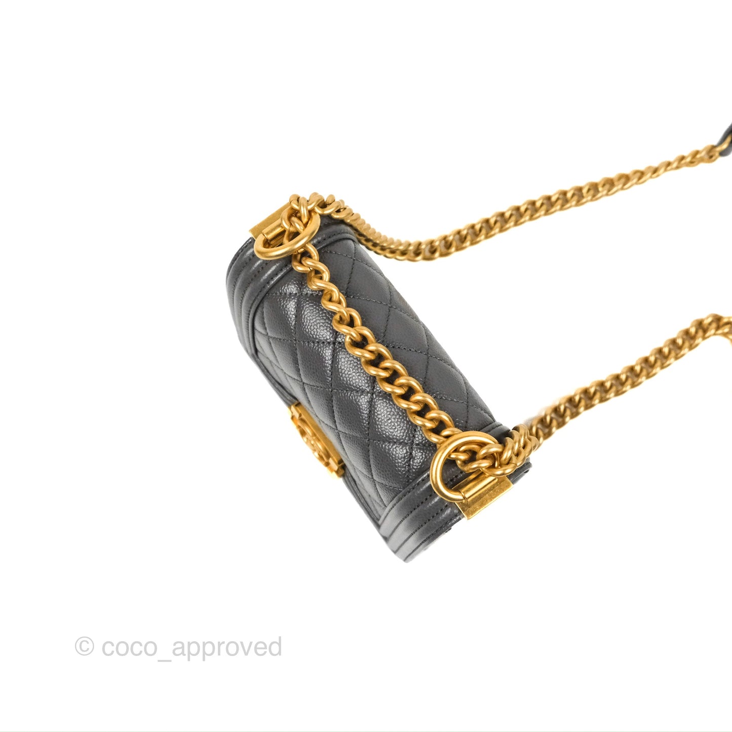 Chanel Mini Boy Dark Grey Caviar Aged Gold Hardware