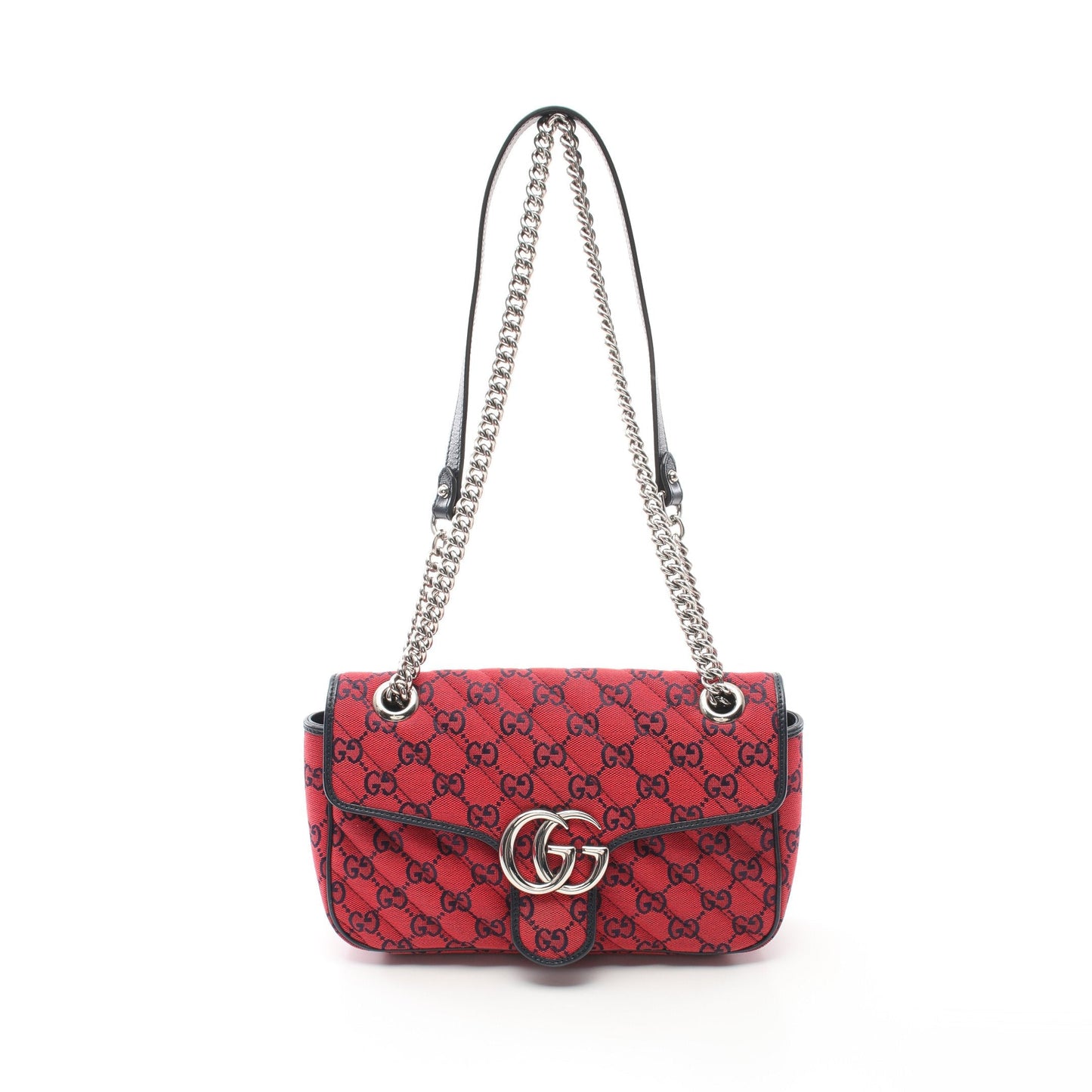 Luxury Gucci Trending 2025 GG Marmont Quilting Small Chain shoulder bag Canvas Leather Red Dark navy