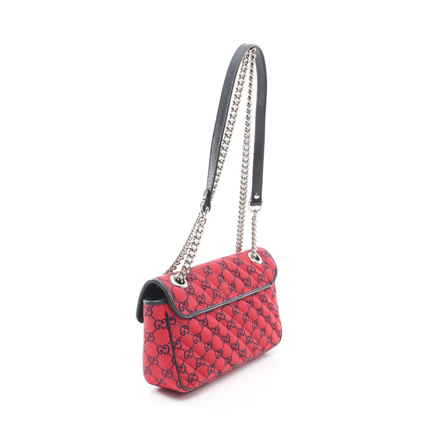 Luxury Gucci Trending 2025 GG Marmont Quilting Small Chain shoulder bag Canvas Leather Red Dark navy
