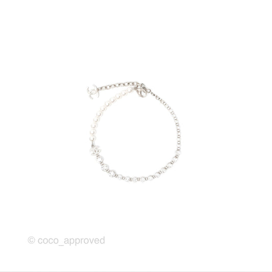 Chanel Crystal Pearl CC Necklace Choker Silver Tone 23S
