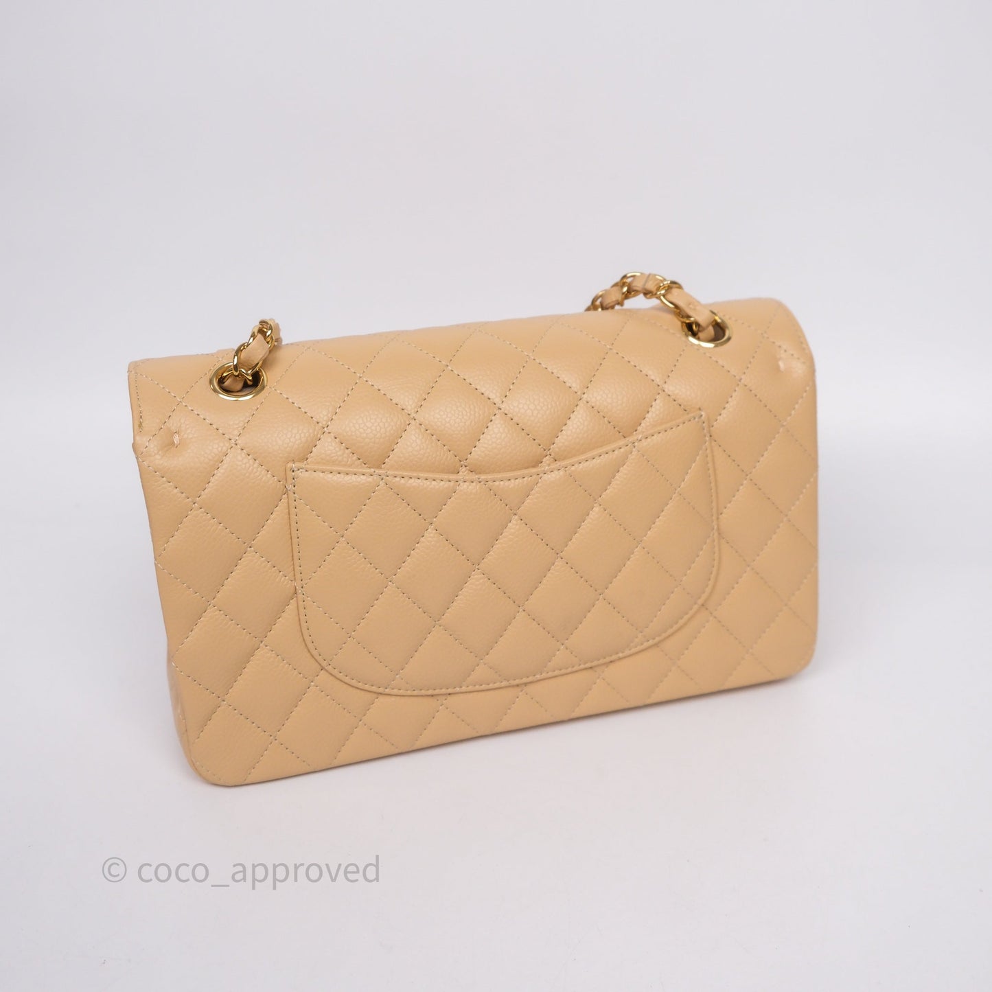 Chanel Classic M/L Medium Flap Quilted Beige Caviar Gold Hardware