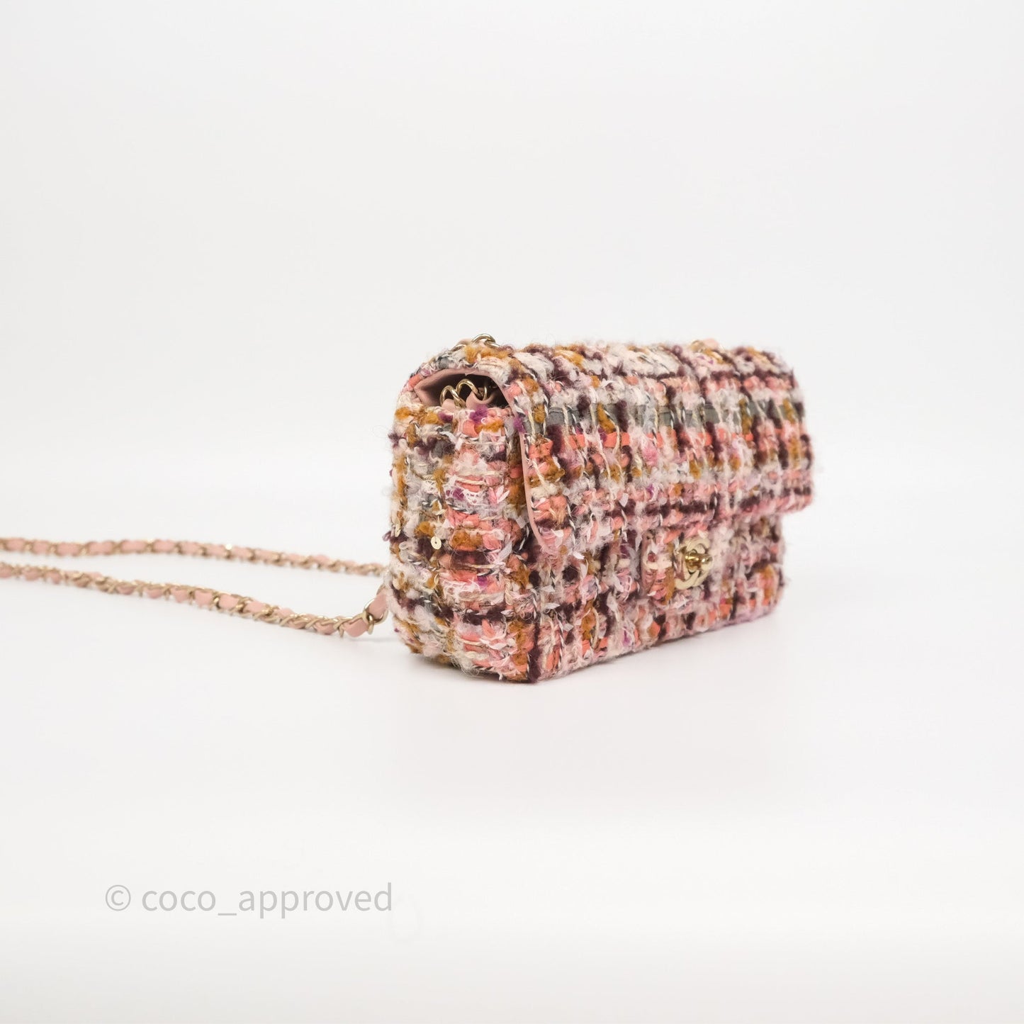 Chanel Mini Rectangular Pink Burgundy Tweed Gold Hardware 23K