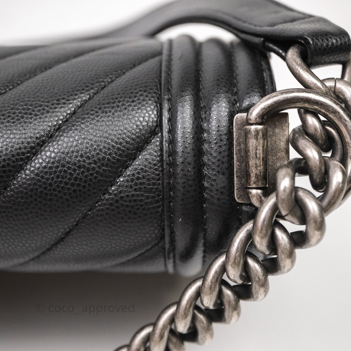 Chanel Medium Boy Chevron Black Caviar Ruthenium Hardware