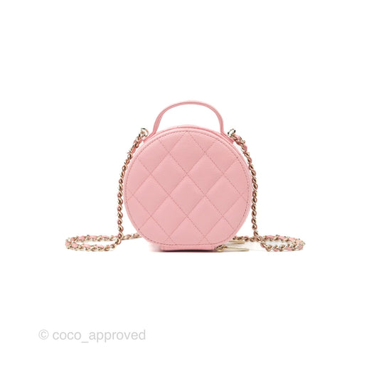 Chanel Mini Round Vanity Bag Handle With Care Pink Caviar 22C