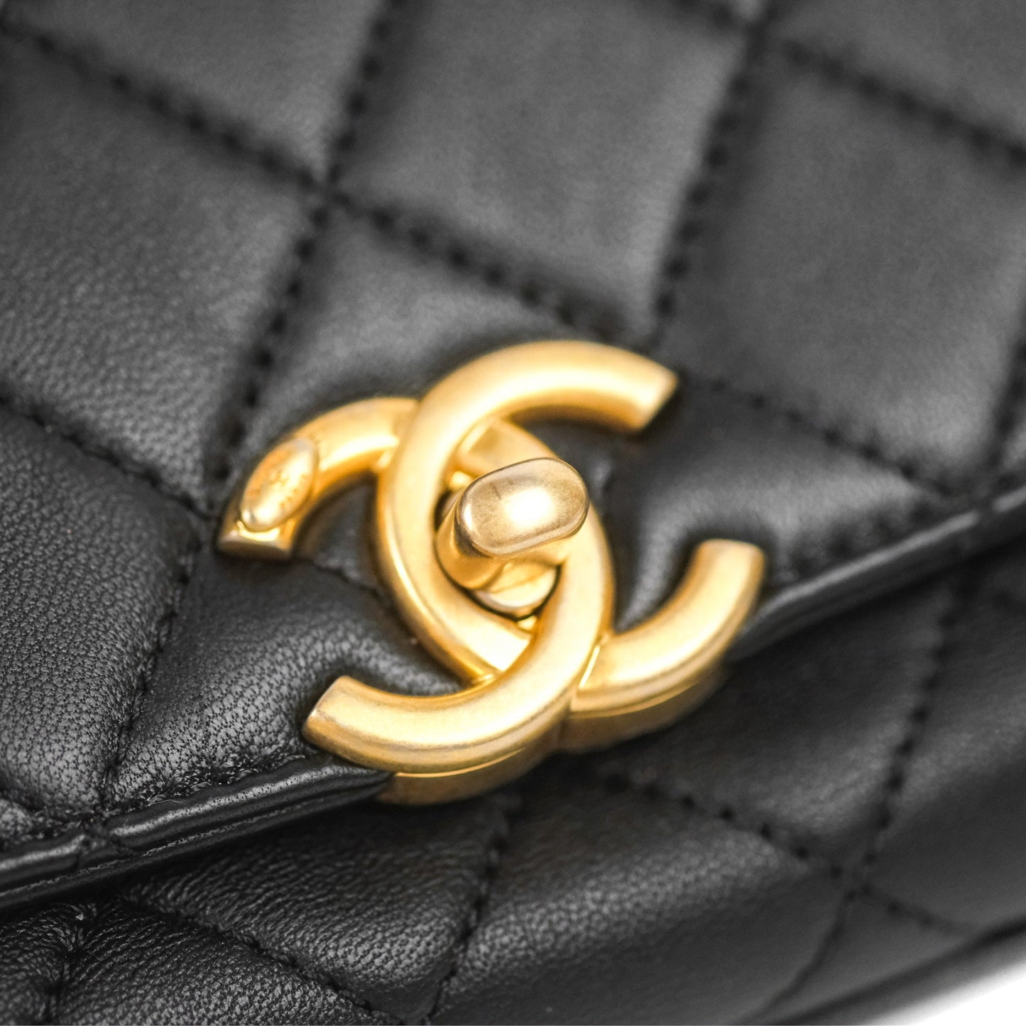 Chanel La Parisienne Top Handle Flap Bag Black Lambskin Aged Gold Hardware