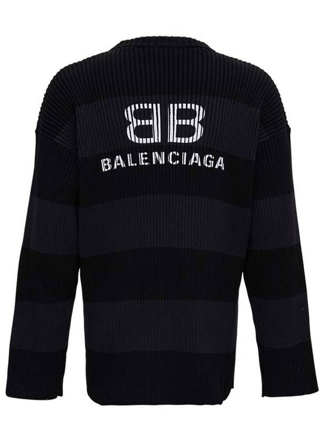 Luxury Balenciaga Back BB Logo Stripe Cotton Knit Top Black