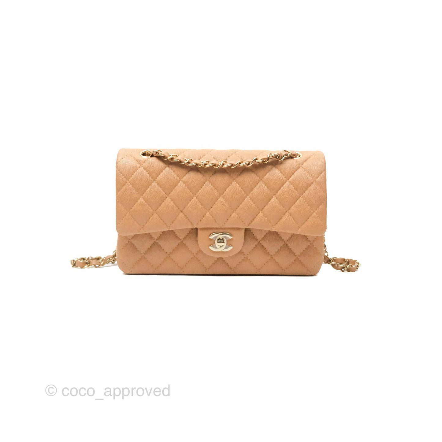 Chanel Classic M/L Medium Flap Quilted Beige Caviar Gold Hardware 23P
