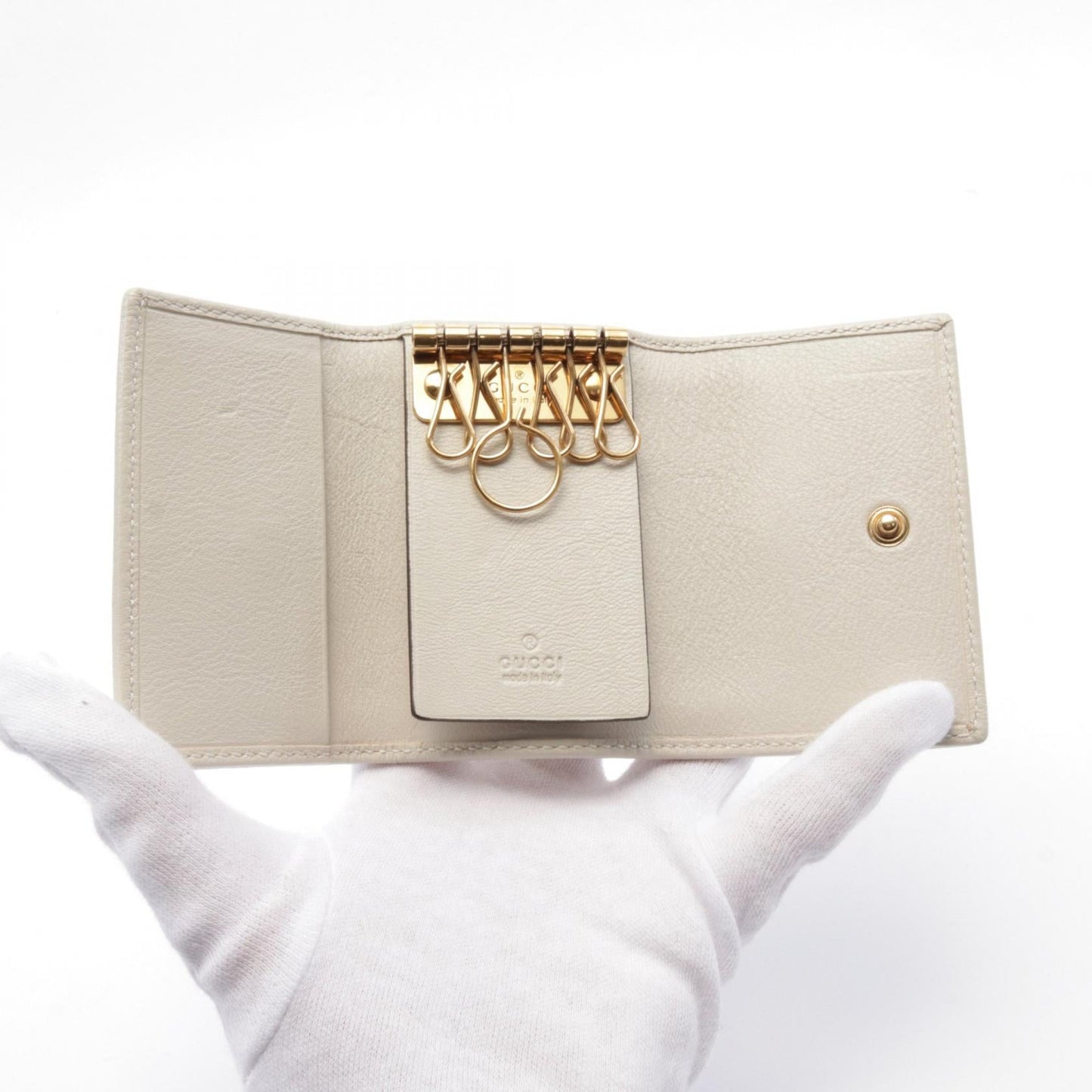 Luxury Gucci Trending 2025 Bamboo 6 key Key case Leather Beige