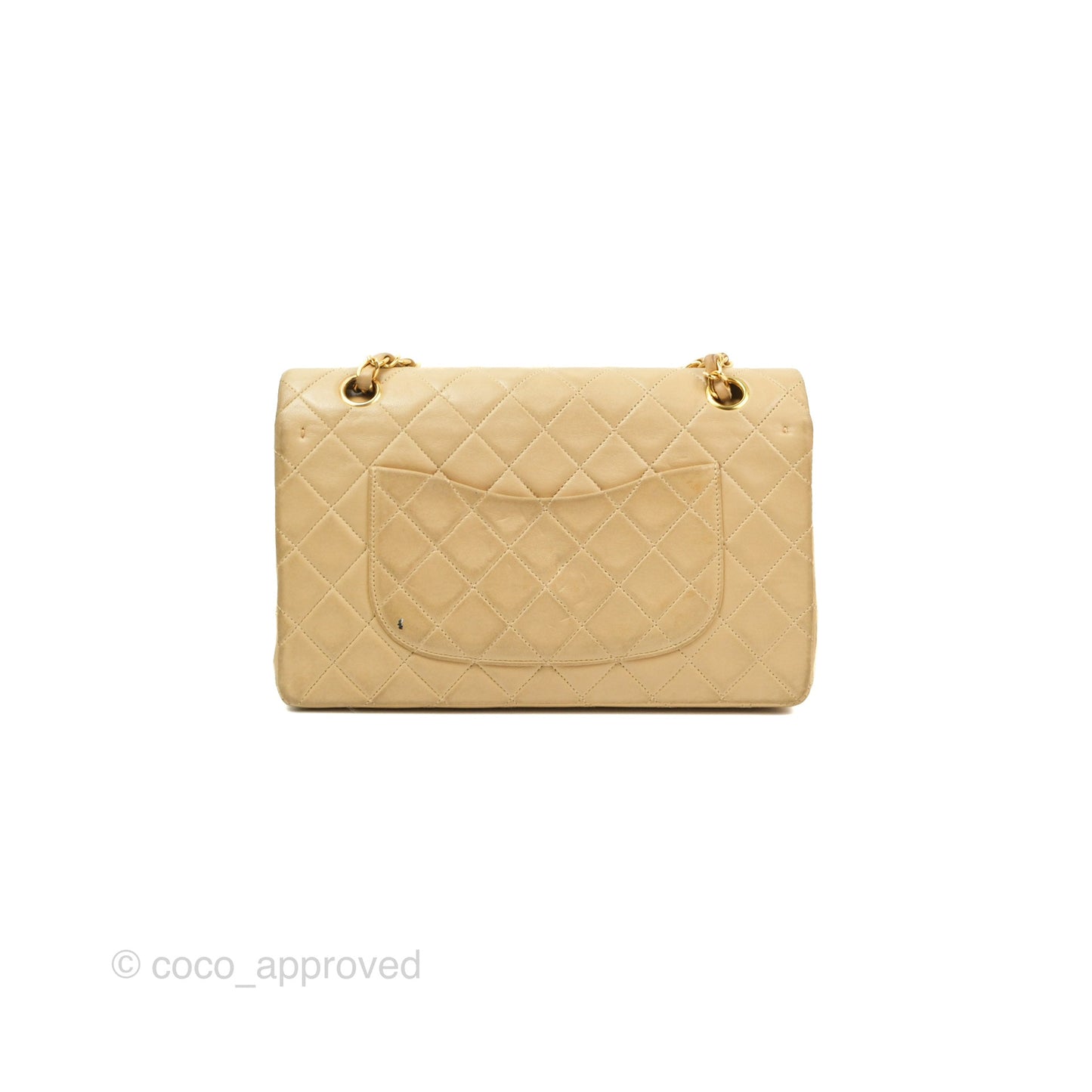 Chanel Vintage Medium Classic Flap Beige Lambskin 24K Gold Hardware