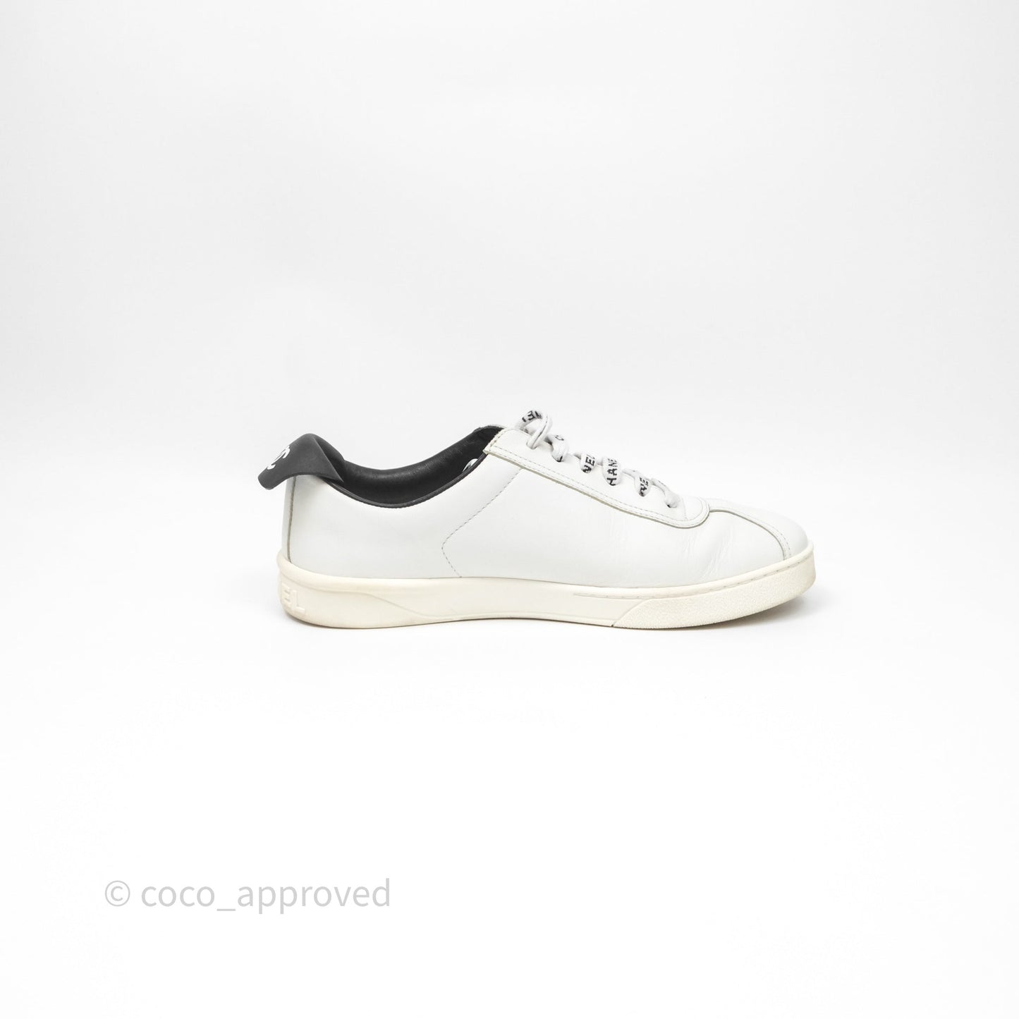 Chanel Logo Pull Tab Lace-up Sneakers White & Black Size 37.5