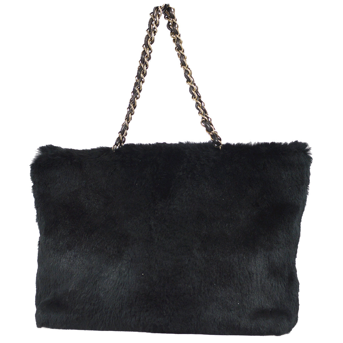 Luxury Chanel 2000-2001 Chain Tote 35 Black Fur