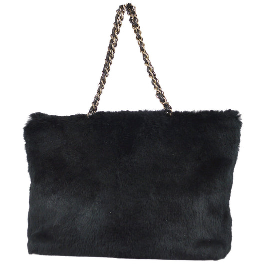 Luxury Chanel 2000-2001 Chain Tote 35 Black Fur