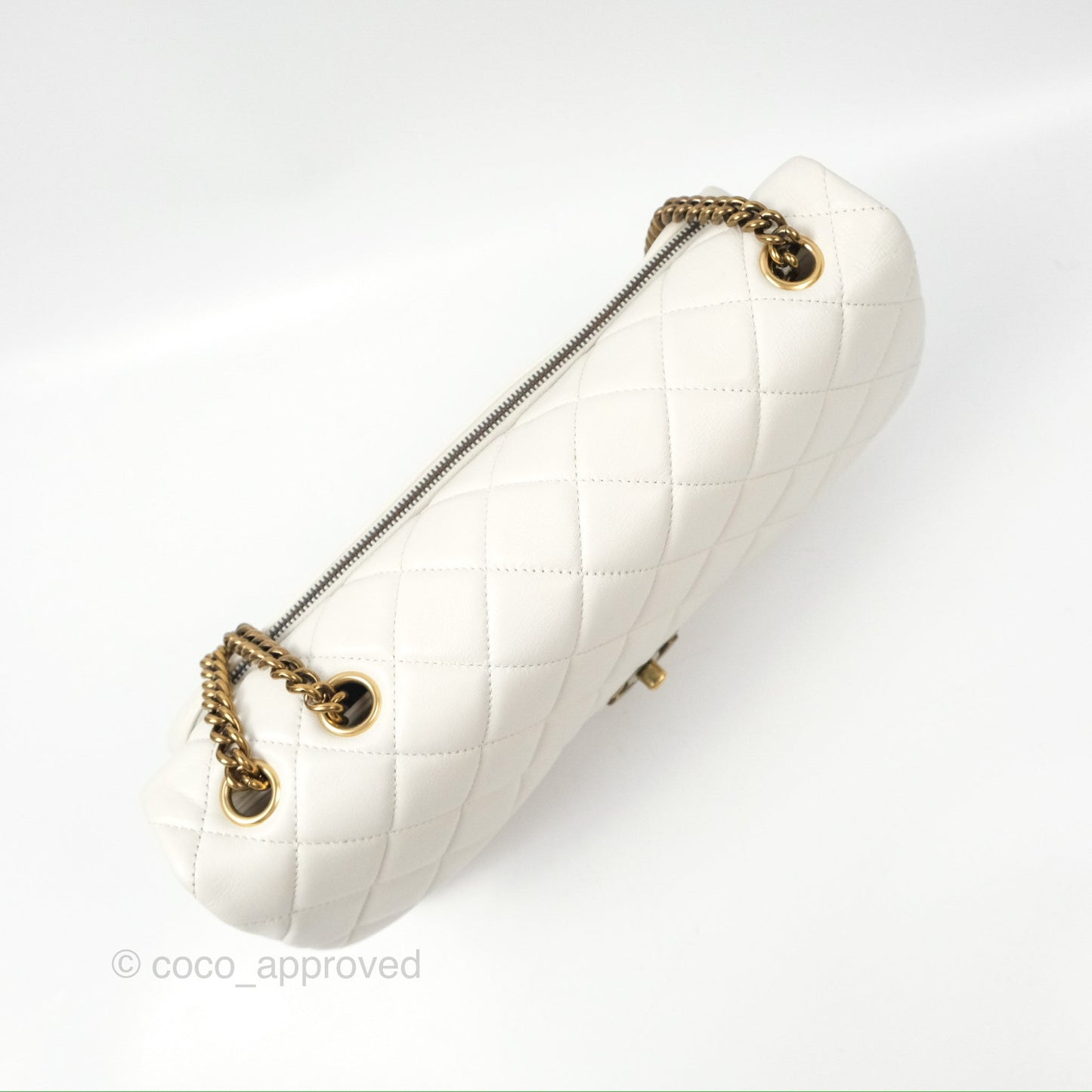 Chanel CC Crown Flap White Calfskin Antique Gold Hardware