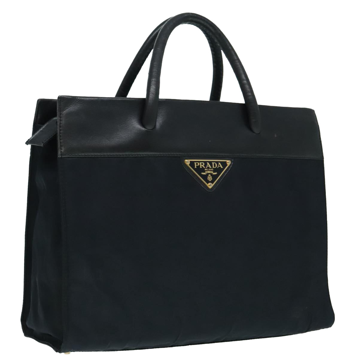 Luxury Prada Hand Bag Nylon Leather Black Gold  94611