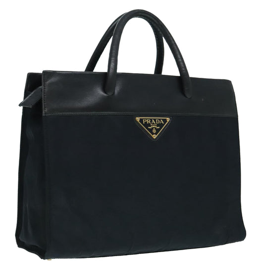 Luxury Prada Hand Bag Nylon Leather Black Gold  94611