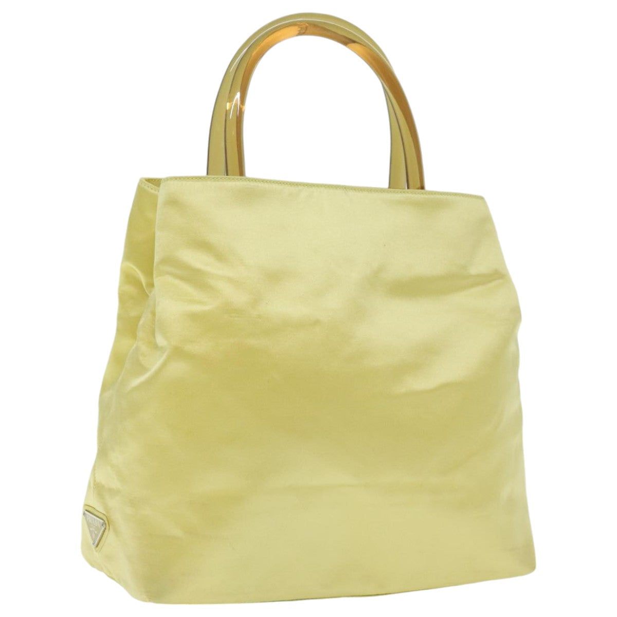 Luxury Prada Hand Bag Satin Yellow Silver  94612