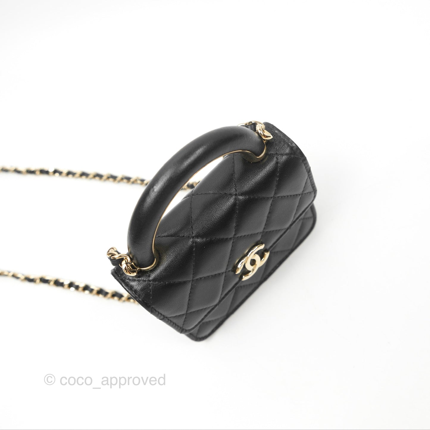 Chanel Top Handle Clutch with Chain Black Lambskin Gold Hardware 22A