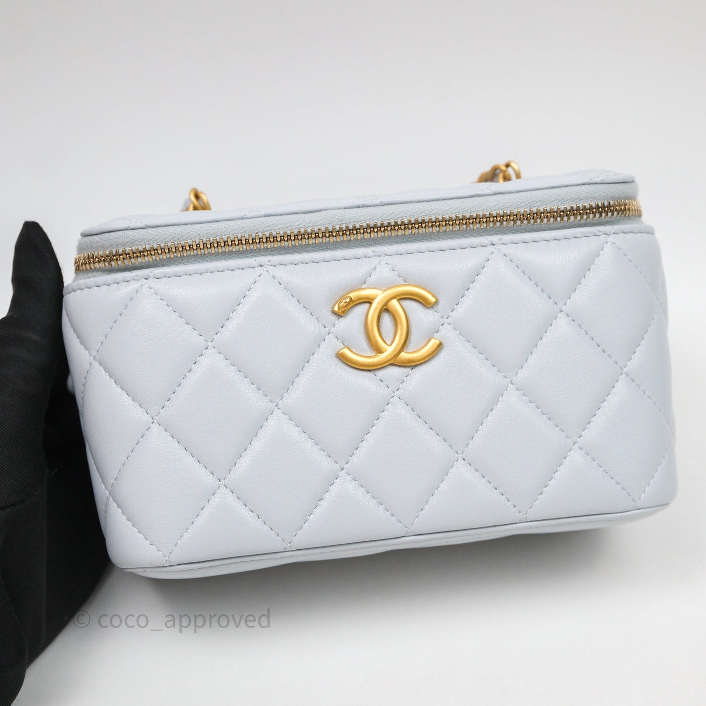 Chanel Vanity with Adjustable Chain Blue Lambskin Aged Gold Hardware