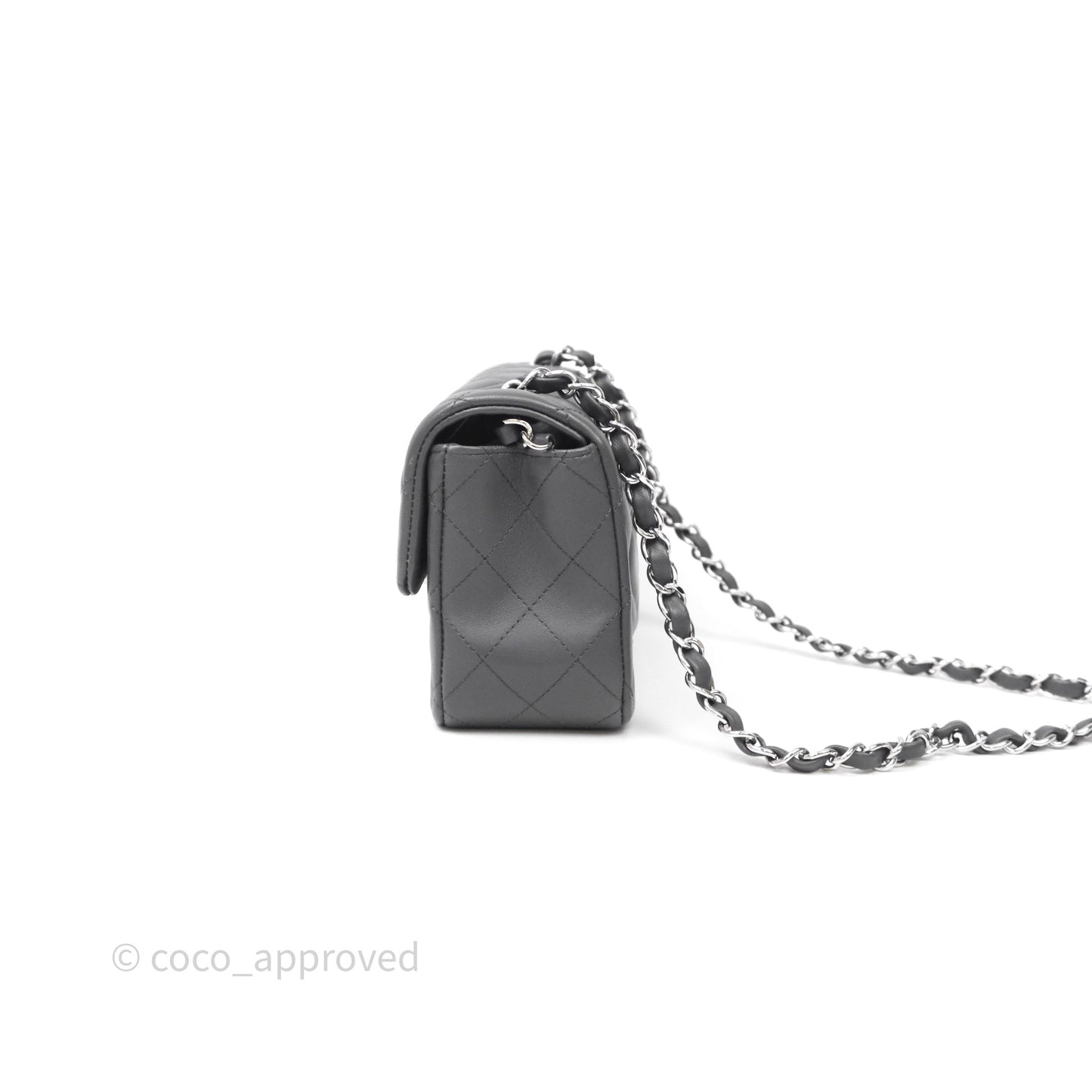 Chanel Quilted Mini Rectangular Dark Grey Lambskin Silver Hardware