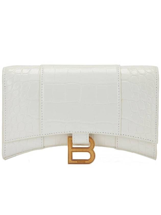 Luxury Balenciaga Hourglass Chain Crocodile Embossed Calfskin Medium Wallet White