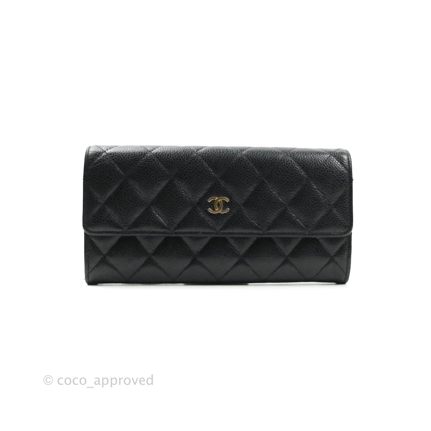 Chanel Quilted Long Wallet Black Caviar Gold Hardware