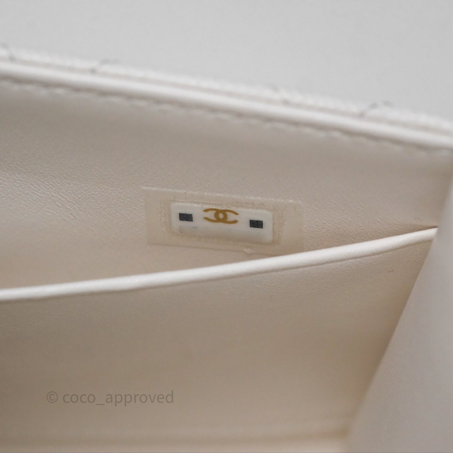Chanel Small Top Handle Clutch with Chain White Caviar Light Gold Hardware 23P