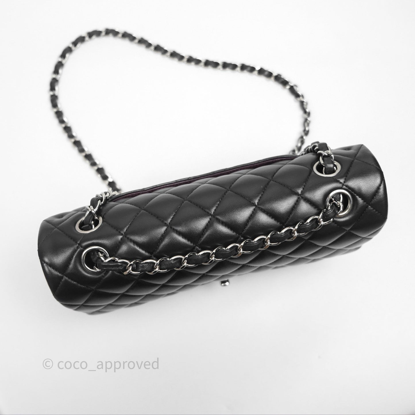 Chanel Classic M/L Medium Flap Quilted Black Lambskin Silver Hardware