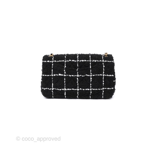 Chanel Pearl Crush Mini Rectangular Grid Black White Tweed Aged Gold Hardware