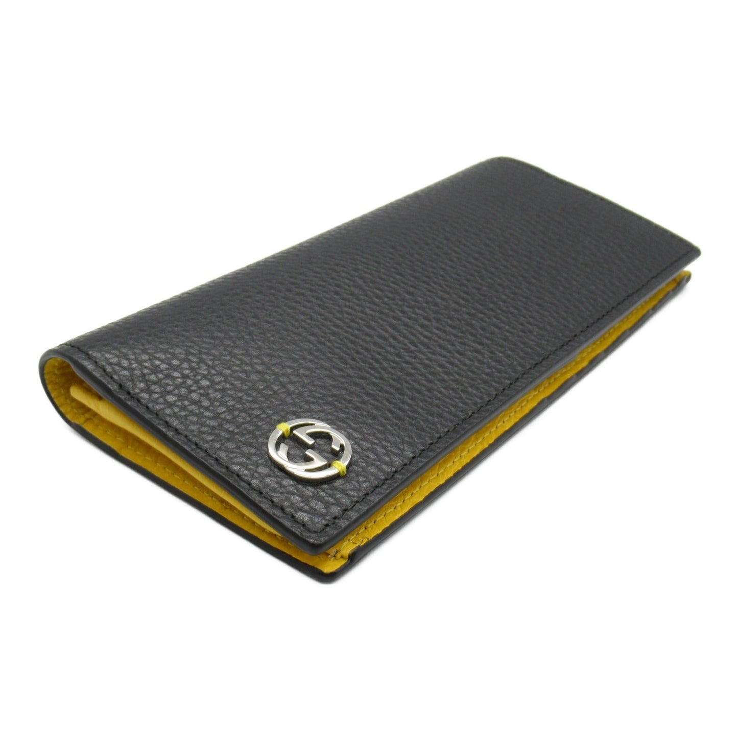 Luxury Gucci Trending 2025 Interlocking G Zip Long Wallet Bi-fold Long Wallet Leather Black Yellow
