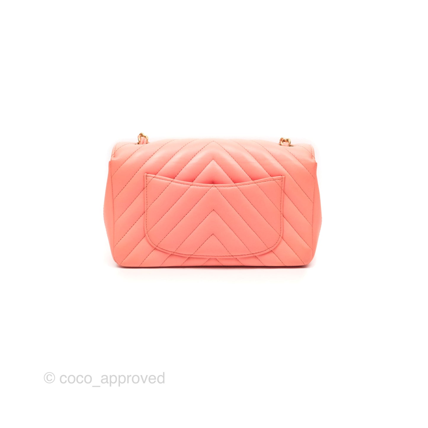 Chanel Chevron Mini Rectangular Flap Peach Pink Lambskin Aged Gold Hardware