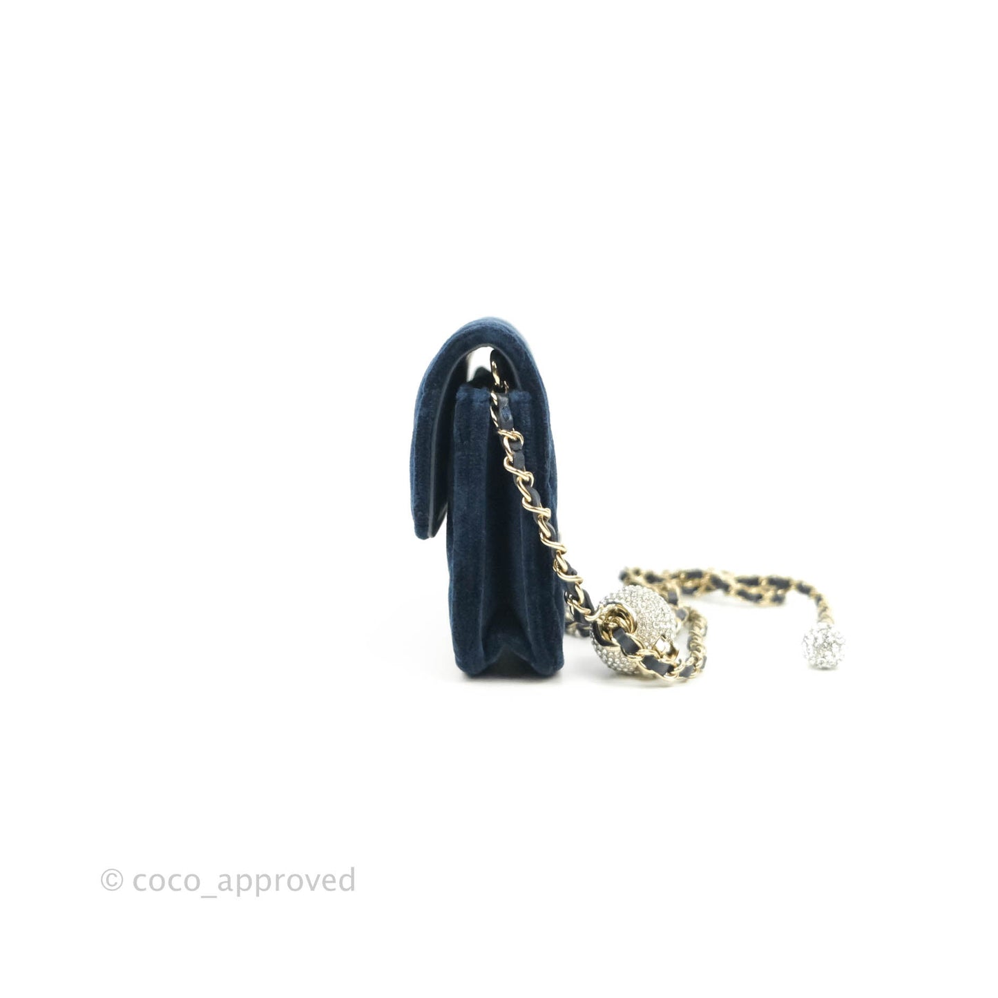 Chanel Crystal Pearl Crush Card Holder Navy Velvet Aged Gold Hardware