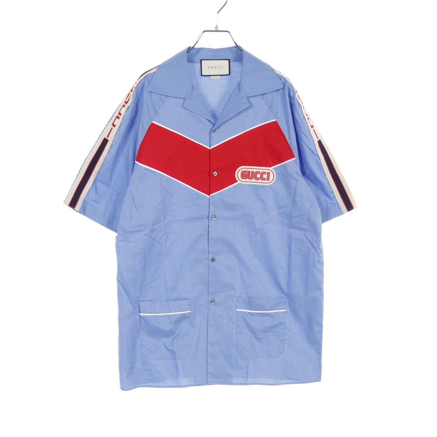 Luxury Gucci Trending 2025 Bowling Shirt Cotton Light blue Red Multicolor