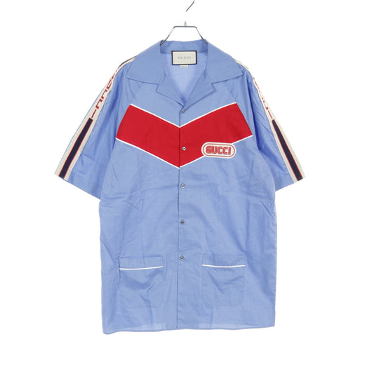 Luxury Gucci Trending 2025 Bowling Shirt Cotton Light blue Red Multicolor