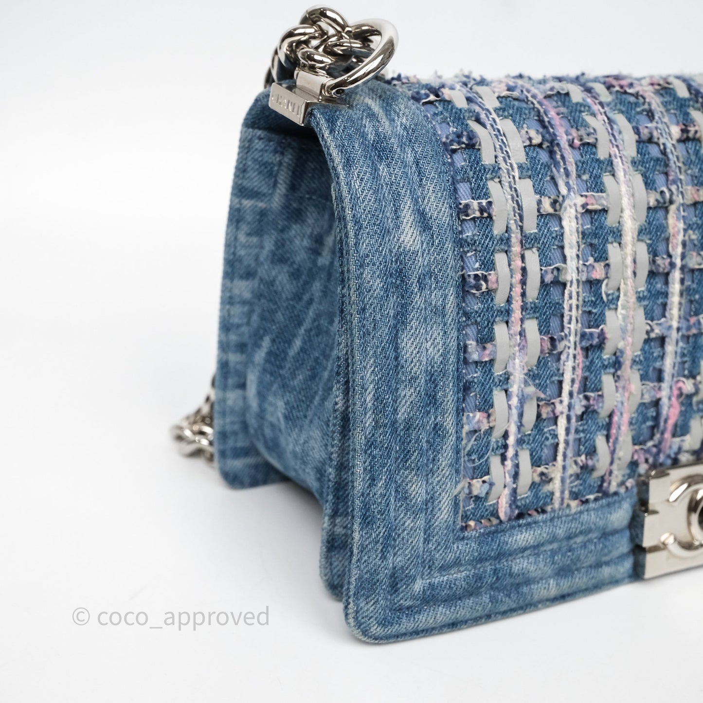 Chanel Medium Boy Blue Denim Tweed Silver Hardware