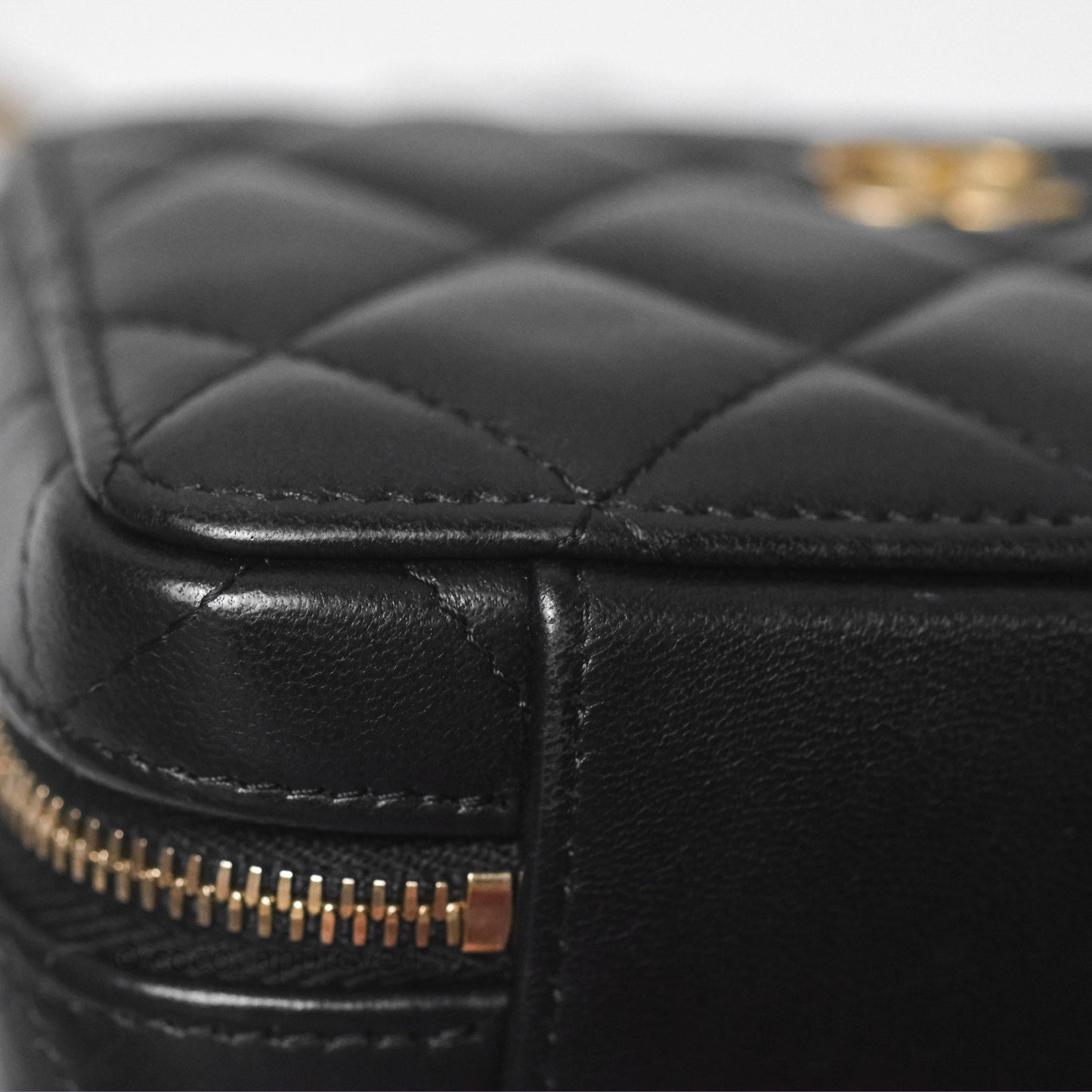 Chanel Top Handle Vanity Case Black Lambskin Aged Gold Hardware 22A